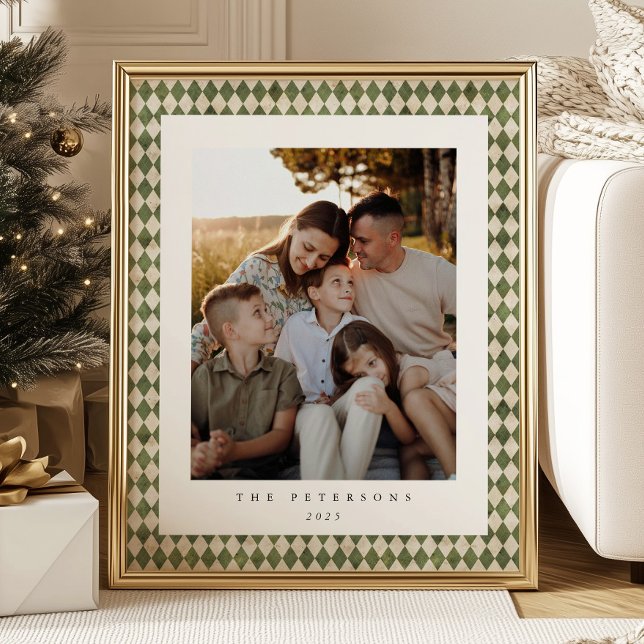 Green Kariert Custom Family Foto Christmas Poster (Von Creator hochgeladen)