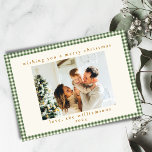 Green Kariert Custom Two Horizontales Foto Weihnac Feiertagskarte<br><div class="desc">Niedliches Green Gingham Kariert Custom Zwei Horizont Fotos Weihnachtskarte</div>