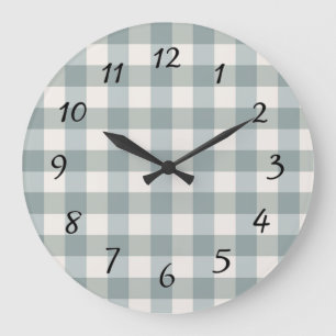 Green Kariert Gingham Country Farm Einfach Große Wanduhr