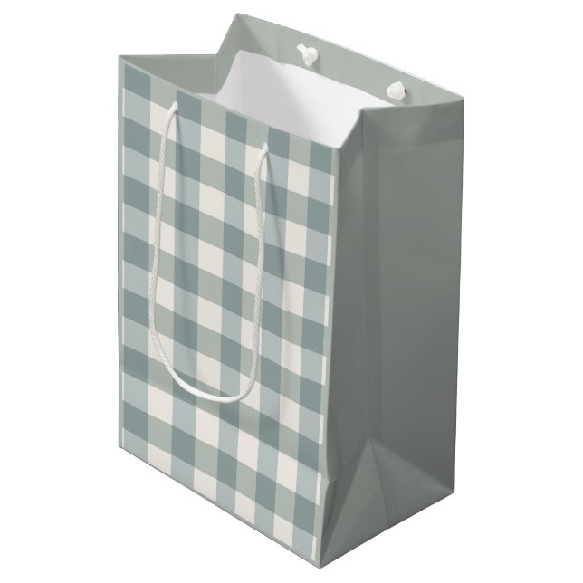 Green Kariert Gingham Country Farm Einfach Mittlere Geschenktüte (Vorderseite Schrägansicht)