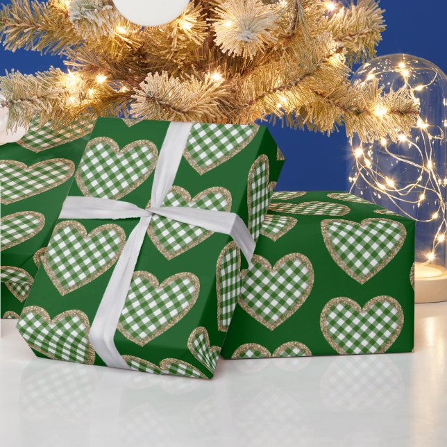 Green Kariert Gold Glitzer Herzlich willkommen Geschenkpapier (Feiertage)