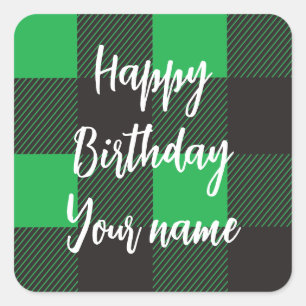 Green Kariert Happy Birthday Quadratischer Aufkleber