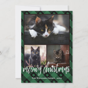 Green Kariert Meowy Weihnachtsfoto Collage Feiertagskarte