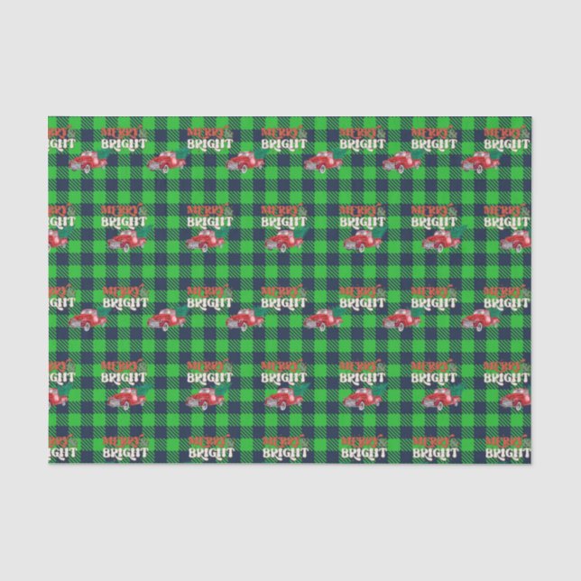 Green Kariert Merry Bright Red Truck Urlaub Seidenpapier (Vorderseite)