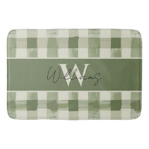 Green Kariert Monogram Family Name Badezimmer Badematte
