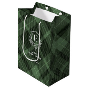 Green Kariert Monogram Name Christmas Mittlere Geschenktüte