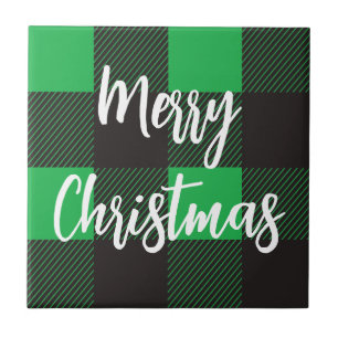 Green Kariert Pattern Frohe Weihnachten Fliese