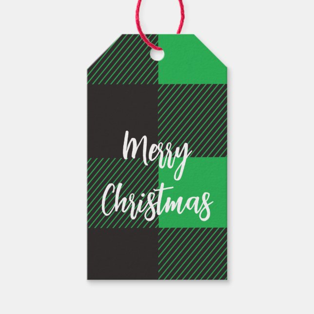 Green Kariert Pattern Frohe Weihnachten Geschenkanhänger (Vorderseite)