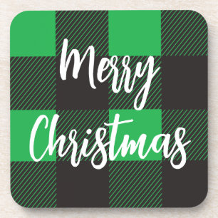 Green Kariert Pattern Frohe Weihnachten Getränkeuntersetzer