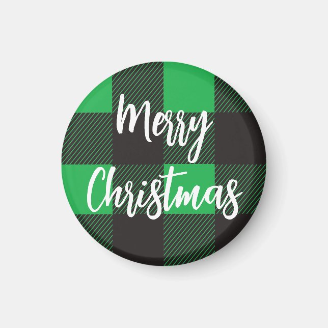 Green Kariert Pattern Frohe Weihnachten Magnet (Vorne)