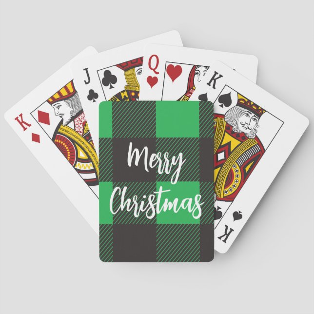 Green Kariert Pattern Frohe Weihnachten Spielkarten (Rückseite)
