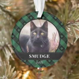 Green Kariert Paw Prints Pet Foto Ornament
