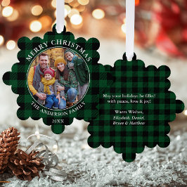 Green Kariert Rustic Frohe Weihnachten Foto Ornament Karte