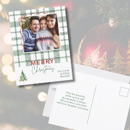 Green Kariert Rustikales Foto Weihnachten Postkart Postkarte
