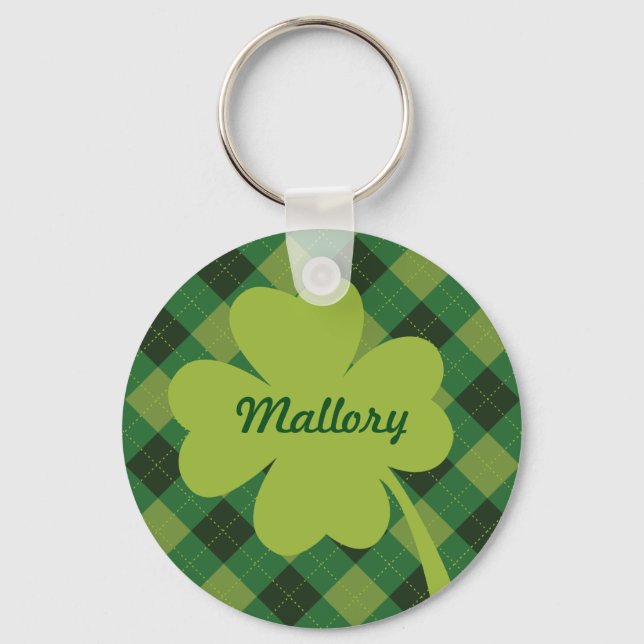 Green Kariert St. Patty's Day Personalisierter Sch Schlüsselanhänger (Vorderseite)