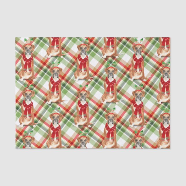 Green Kariert und Christmas Boxer Dog Lover Holida Seidenpapier (Vorderseite)