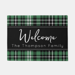 Green Kariert Welcome Mit Monogramm Familienname D Fußmatte
