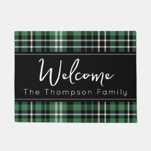 Green Kariert Welcome Mit Monogramm Familienname D Fußmatte