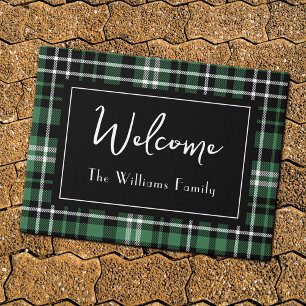 Green Kariert Welcome Mit Monogramm Familienname D Fußmatte