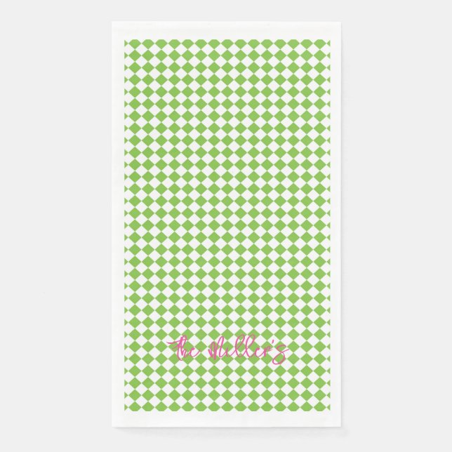 Green Karo Pink NAME Fest Spaß Preppy Serviette (Vorderseite)