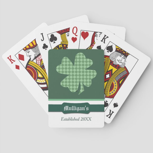 Green Karos Kleeblatt Personalisierte Spielkarten (Rückseite)