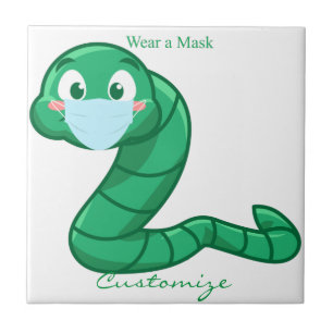 Green Kawaii Worm Thunder_Cove Fliese