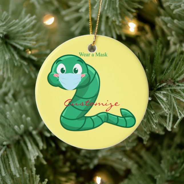 Green Kawaii Worm Thunder_Cove Keramik Ornament (Baum)