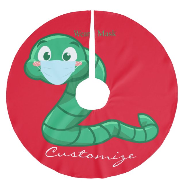 Green Kawaii Worm Thunder_Cove Polyester Weihnachtsbaumdecke (Vorderseite)