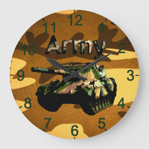 Green Khaki Army Tank, Wall Clock Große Wanduhr