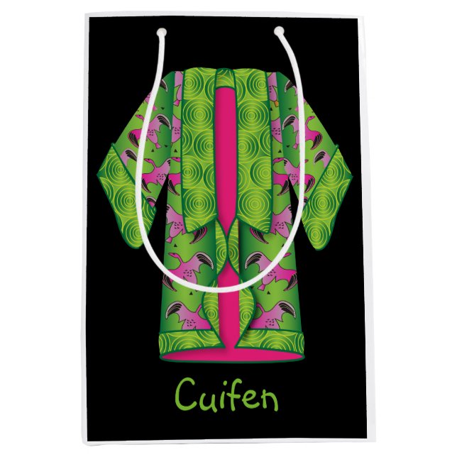 Green Kimono Geschenktasche Mittlere Geschenktüte (Vorderseite)