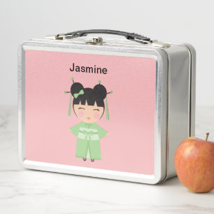 Green Kimono japanische Puppe Personalisiert Metall Brotdose