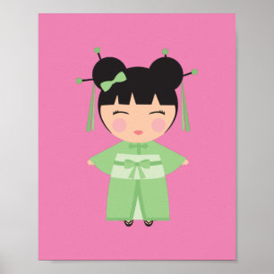 Green Kimono japanische Puppe Poster