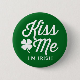 Green Kiss Me I'm Irish Typografy Button Button