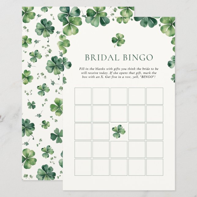 Green Kleeblatt Brautparty Bridal Bingo (Vorne/Hinten)