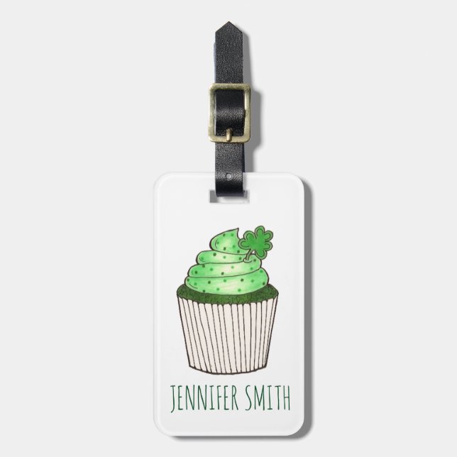 Green Kleeblatt Clover Cupcake St. Patrick's Day Gepäckanhänger (Vorderseite vertikal)