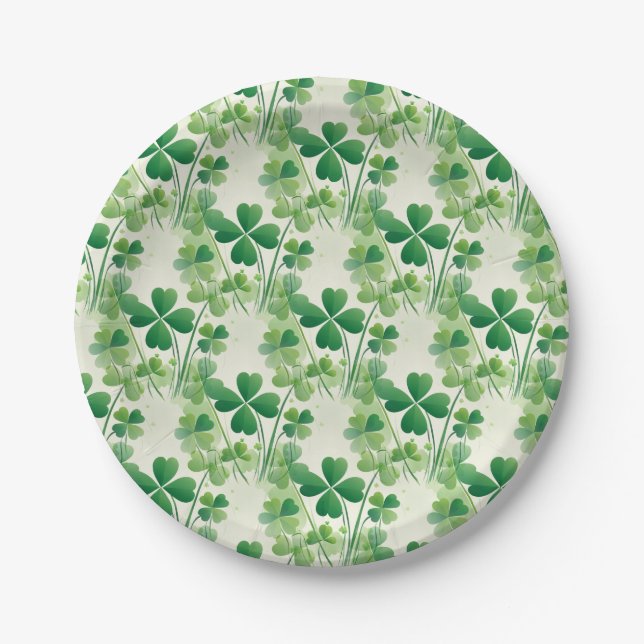 Green Kleeblatt Clover Pattern St Patrick's Day Pappteller (Vorderseite)