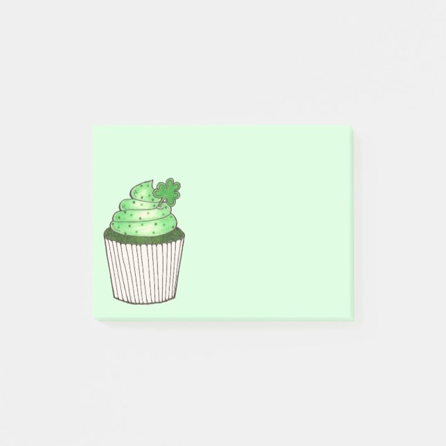 Green Kleeblatt Cupcake St. Patrick's Day Feinschm Post-it Klebezettel (Vorderseite)