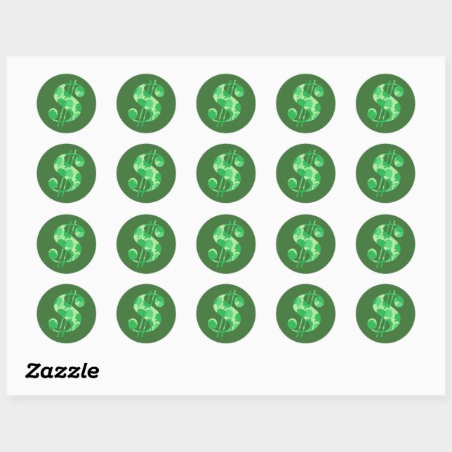 Green Kleeblatt Dollar-Zeichen Runder Aufkleber (Blatt)