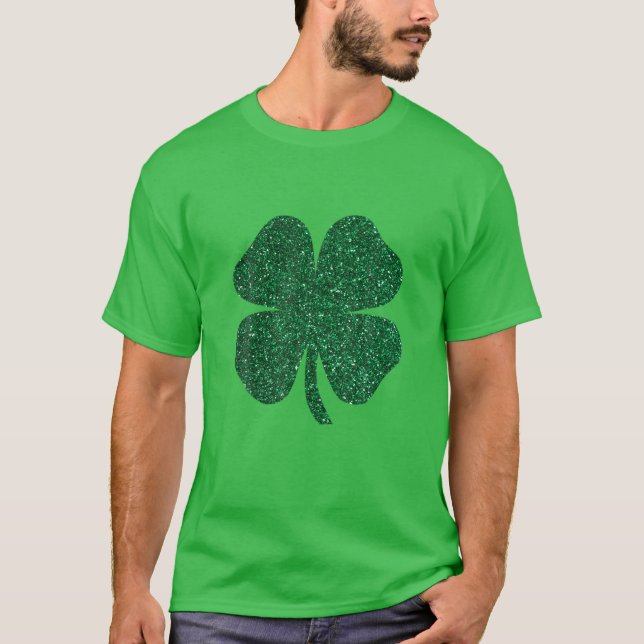 Green Kleeblatt Glitzern Closed Leaf Patricks Day  T-Shirt (Vorderseite)