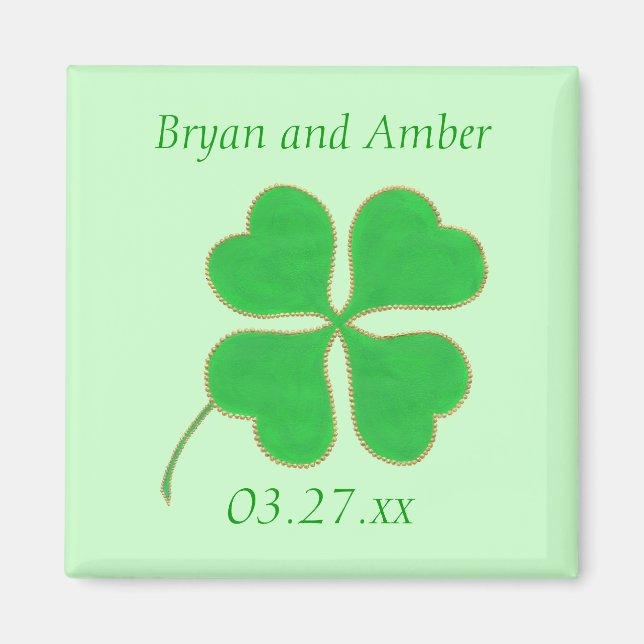 Green Kleeblatt Gold Dots, Speichern Sie das Datum Magnet (Vorne)