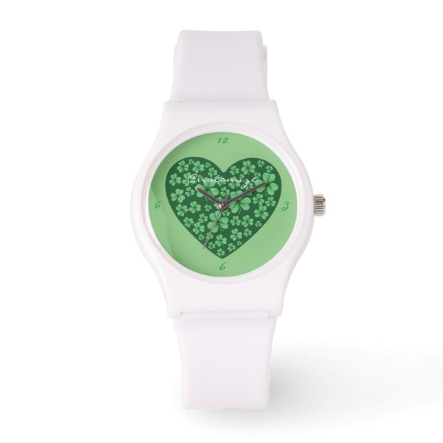 Green Kleeblatt Heart St Patrick's Day Armbanduhr (Vorderseite)