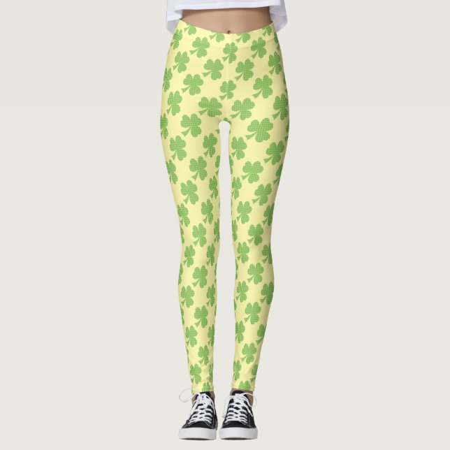 Green Kleeblatt Polka dots St. Patrick's Day gelb Leggings (Vorderseite)