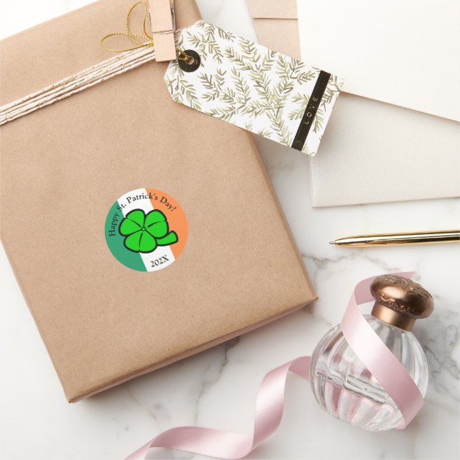 Green Kleeblatt Saint Patrick's Day Floral Art Runder Aufkleber (Schenken)