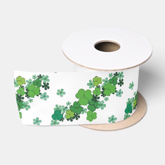 Green Kleeblatts & Daisies St Patrick's Ribbon Satinband (Spule)