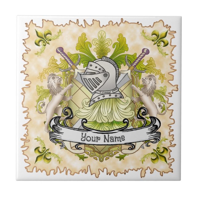 Green Knight Familienwappen Surname Fliese (Vorderseite)