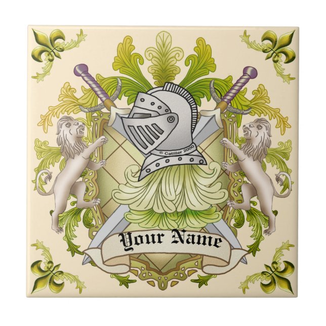 Green Knight Familienwappen Surname Fliese (Vorderseite)