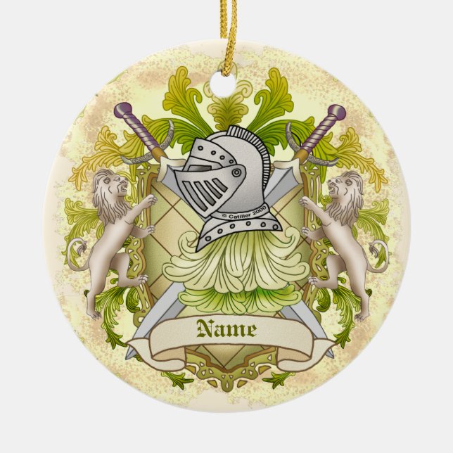 Green Knight Familienwappen Surname Keramik Ornament (Vorne)