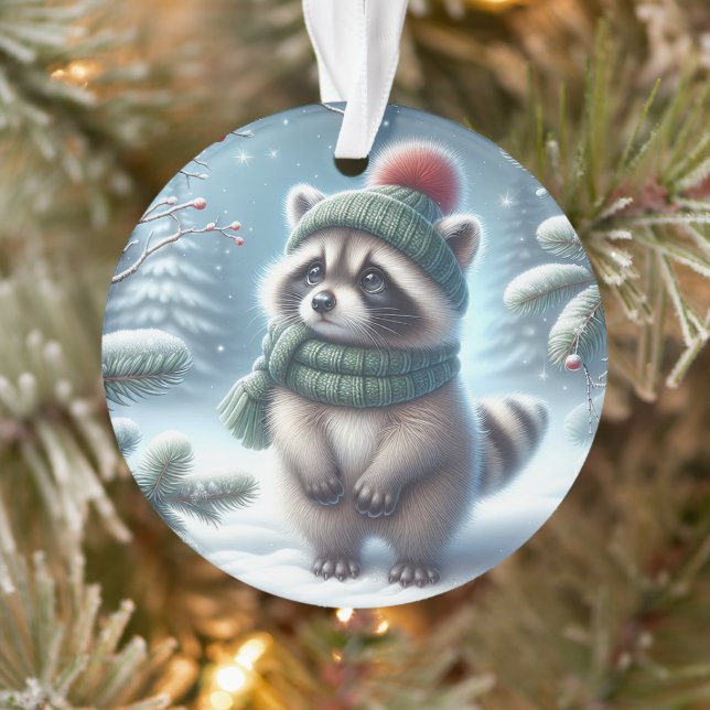  Green Knit Raccoon & Berry Branch (Arbre)