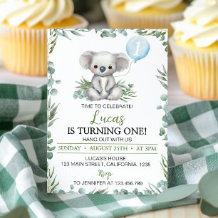 Green Koala Balloon Boy Invitation Anniversaire