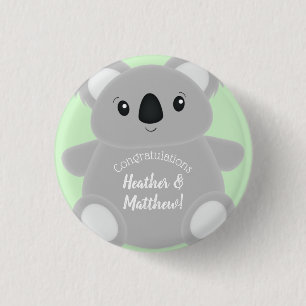 Green Koala Bear Baby Dusche Button